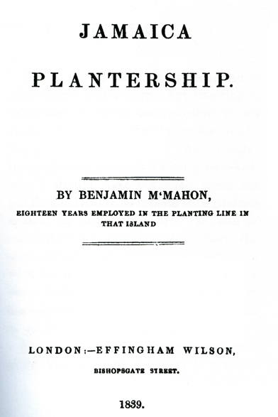 Title page from Bejamin McMahon's Jamaica Plantership