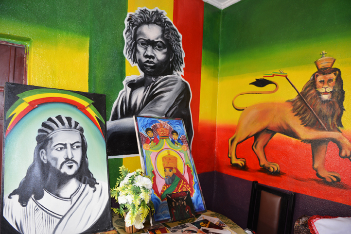 paintings and artwork in the home of Dr Gladstone Robinson, pioneer rasta in ethiopia